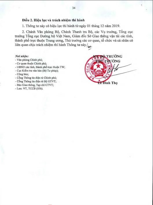 THÔNG BÁO VỀ THÔNG TƯ 38/2019/TT-BGTVT