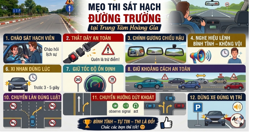 NHỮNG LƯU Ý  THI SÁT HẠCH ĐƯỜNG TRƯỜNG  GIÚP HỌC VIÊN TỰ TIN – ĐẠT KẾT QUẢ TỐT!